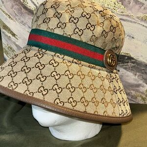 Gucci Beige GG Monogram Bucket Hat with Black Interior